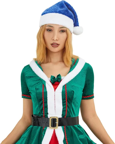 Vista 2 de Sombrero de Navidad unisex para adultos, sombreros de Papá Noel, gorro grueso de felpa para festival de Año Nuevo, fiesta, vacaciones, eventos