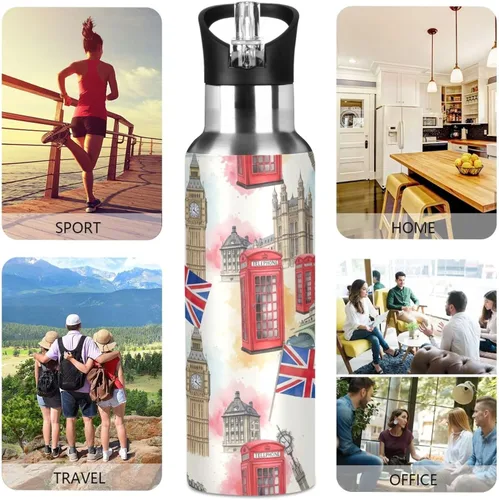 Vista 5 de Botella de agua de acero inoxidable aislada al vacío de 32 onzas, botella de agua deportiva sin BPA para gimnasio, viajes al aire libre, escuela