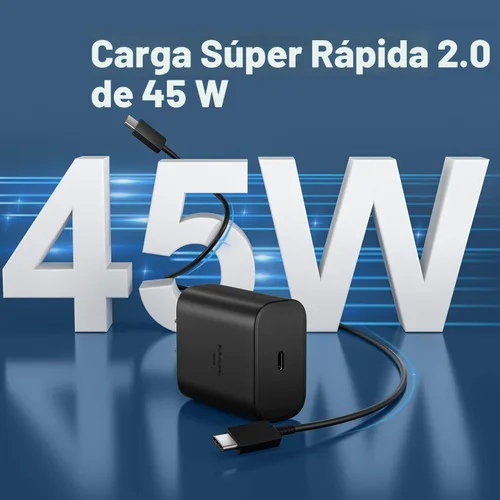 Vista 2 de Cargador rápido USB C de 45 W, cargador súper rápido de 45 vatios tipo C con cable de carga rápida Android de 6.6 pies para Samsung Galaxy S26
