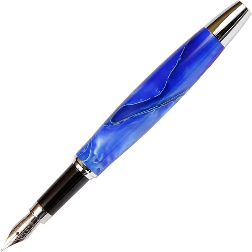 Vista 2 de Pluma estilográfica Toscana, cuerpo brillante marmoleado azul y perla