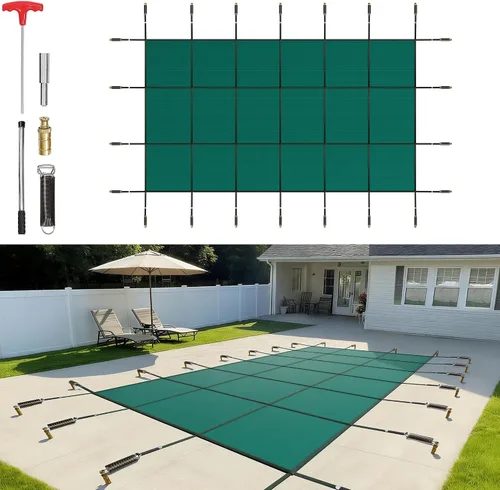 Vista 14 de VEVOR Cubierta rectangular para piscina de 12 x 20 pies, toldo de invierno de PVC color carbón, impermeable y repelente de suciedad
