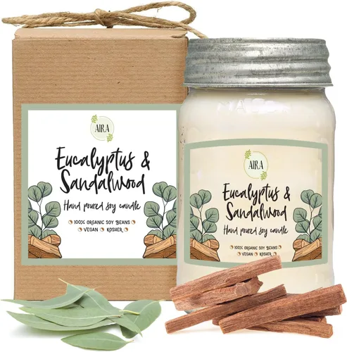 Vista 10 de Aira Velas de Soja - Orgánicas, Kosher, Veganas, en Frasco Mason con Mezclas de Aceites Esenciales de Grado Terapéutico - Cera de Vela de Soja 100%