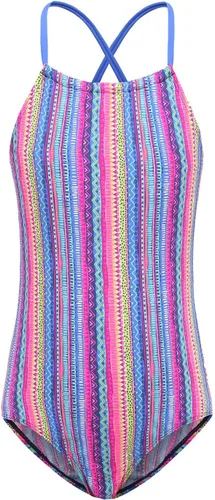 Vista 10 de Trajes de baño de una pieza para niñas, traje de baño de arcoíris a rayas Cruz con volantes de bandera americana