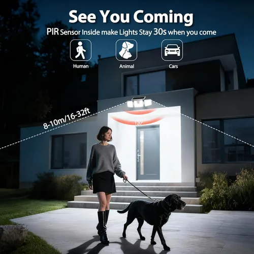 Vista 2 de INCX 156 luces LED solares de movimiento para exteriores, paquete de 2, 3 cabezales de luces solares de seguridad con sensor de movimiento IP65
