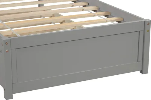 Vista 7 de SOFTSEA Base de cama de plataforma individual con nido y cabecero, cama de plataforma de madera con nido y cabecero, marco de cama nido extraíble