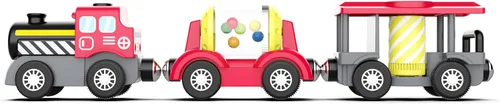 Vista 6 de Accesorios de madera para pistas de tren locomotora a pilas, juguete de tren magnético para niños pequeños, motor potente que celebra el tren, se