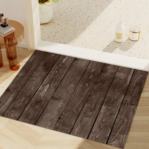 Vista 28 de GUBIYU Juego de 2 alfombras y tapetes de cocina de madera campestre, lavables, rústicas, tablones de madera marrón, alfombras de baño