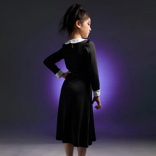 Vista 3 de AmzManch Wednesday Addams Dress Girls Cosplay Addams Family Costume Kids Black Gothic Dresses Halloween Party Dress Up Outfit