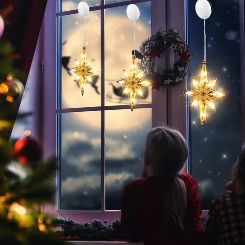 Vista 12 de VIHOSE 6 luces de ventana de Navidad de Belén de 10.6 pulgadas, luces LED de plástico, luces de silueta de ventana de Navidad, adornos colgantes