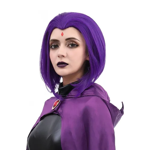 Vista 4 de Peluca Corta Púrpura Cosplay Peluca Corta Bob Púrpura Peluca de Halloween para Disfraces de Mujeres Púrpura/Bob