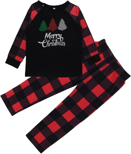Vista 2 de Pijamas de Navidad para la familia, conjunto a juego de camisetas de manga larga y pantalones, camisones navideños con Feliz Navidad