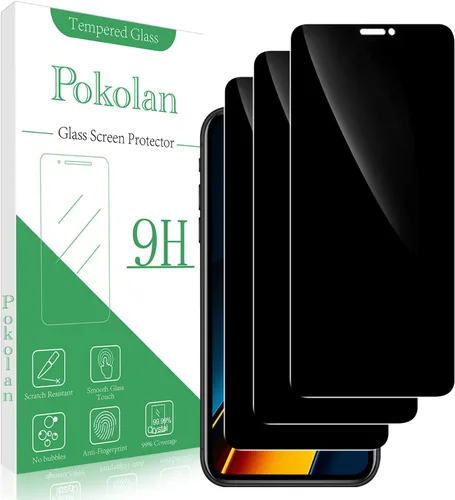 Vista 18 de Pokolan Paquete de 3 protectores de pantalla de privacidad para iPhone 11 Pro, iPhone X, iPhone XS (5.8 pulgadas), vidrio templado antiespía Negro
