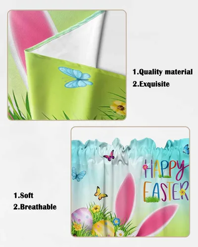 Vista 5 de BEMIGO Cenefas con estampado de huevos de Pascua, decoración de cocina, con orejas de conejo, bolsillo para barra, aislamiento térmico y lavable Rosa