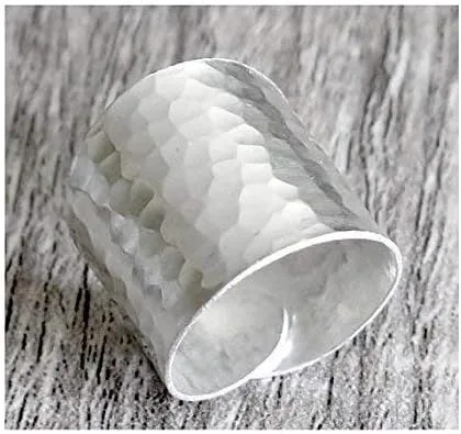 Vista 2 de Hammered Sterling Silver Handmade Classic Wide Band Boho Statement Ring, Shiny Finish Wrap Band Adjustable to Sizes 6-12, Also as Thumb Ring, Gift
