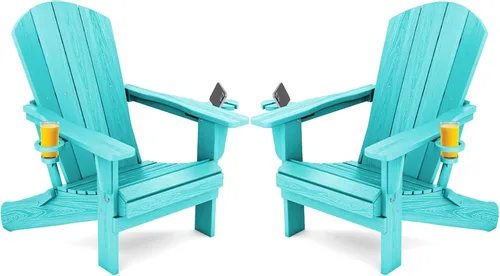 Vista 29 de SERWALL Silla Adirondack plegable, Silla Adirondack HDPE con textura de madera - gris
