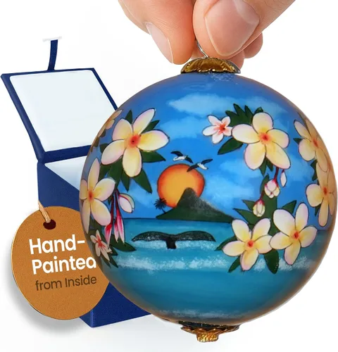 Vista 16 de Hawaiian Beach Life - Adorno hawaiano coleccionable de cristal pintado a mano con caja de regalo NB/H