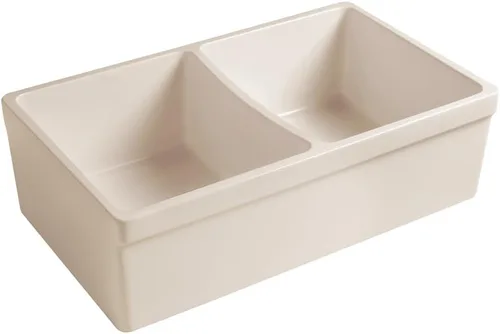 Vista 4 de Whitehaus Collection Quatro Alcove - Fregadero de cocina reversible de doble cuenco Farmhaus con borde frontal acanalado de 2 pulgadas en un lado