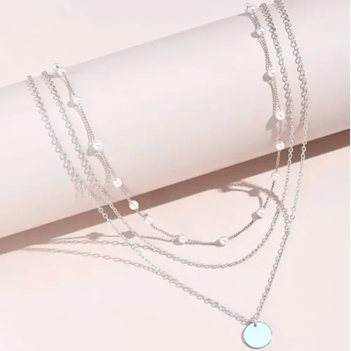Vista 6 de Collares en capas para mujer, collar de cadena de perlas, collar con dije de moneda, gargantilla de capas bohemias, collares ajustables para regalos