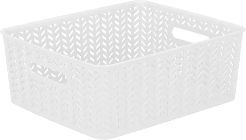 Vista 12 de Simplify Paquete de 3 cestas de almacenamiento pequeñas en espiga, dimensiones: 10 x 8 x 4 pulgadas, diseño de espiga, peso ligero, ideal para baño
