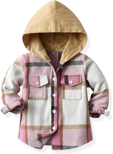 Vista 2 de Niños Niño Camisa De Franela Chaqueta Abrigos Con Capucha A Cuadros De Manga Larga Chaqueta Cárdigan Bebé Niños, Rosado, Mochilas Tote