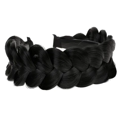 Vista 8 de Diadema trenzada de pelo sintético, aro de pelo clásico, grueso, ancho, trenzado, peluca de trenzas esponjosas, accesorio de belleza para mujeres