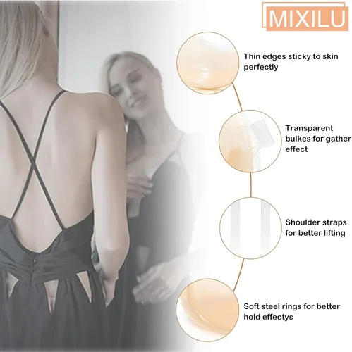 Vista 3 de Sujetador adhesivo para senos grandes, brasier invisible con cinta de silicona, brasier push up con correa