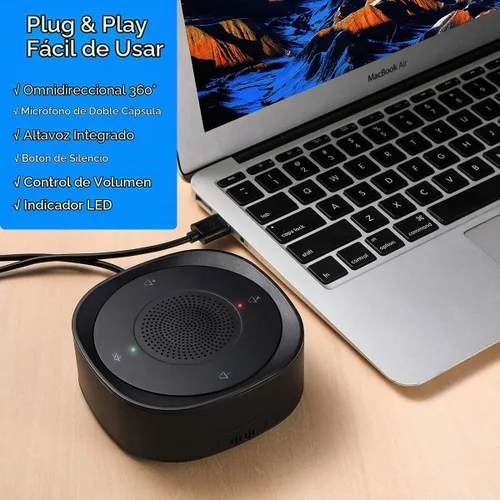 Vista 6 de Micrófono de altavoz USB, micrófono de computadora omnidireccional para conferencia, con captación de voz de 360º, botones de sensor táctil