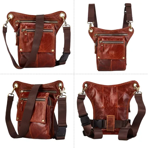 Vista 3 de LATÓN TACKS cuero vintage hecho a mano motocicleta al aire libre bicicleta gota cuero pierna bolsa para hombres mujeres muslo bolsa cintura riñonera