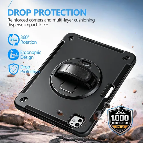 Vista 5 de Funda para iPad Pro 11 M5 2025/M4 2024: Funda protectora para iPad Pro de 11 pulgadas 5ª generación con protector de pantalla, soporte, asa y correa