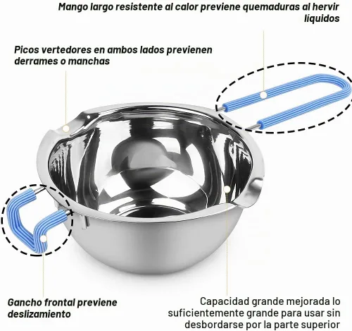 Vista 4 de Juego de ollas de doble caldera, 0.7QT y 1.7QT de acero inoxidable
