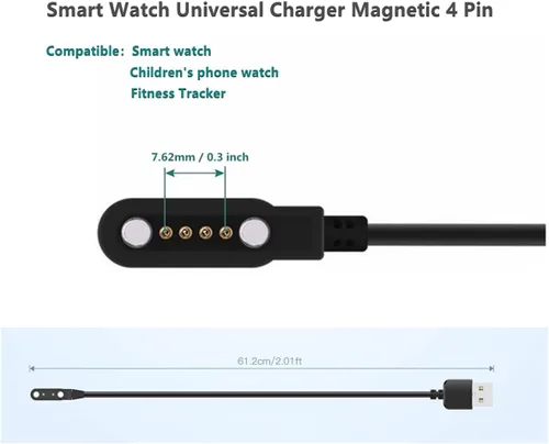 Vista 2 de Cargador universal para reloj inteligente, magnético, accesorios de reloj inteligente de 4 pines de 0.300 in, cable de cargador magnético