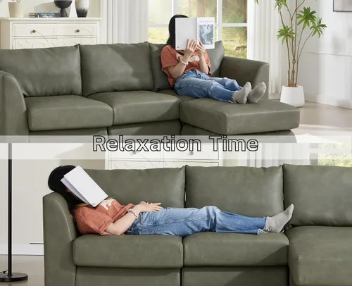 Vista 4 de EALSON Sofá modular seccional asiento medio sofá modular de cuero sintético Asiento individual pieza seccional con funda extraíble verde verde