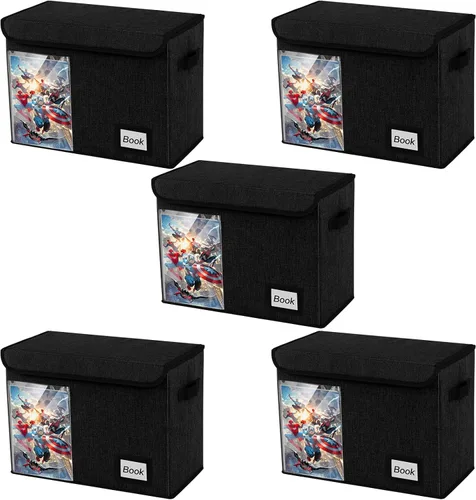 Vista 14 de Caja de Almacenamiento de Cómics, 15.8" X 7.8" X 11.8", Resistente Plegable Contiene 160-180 Cómics Contenedor Organizador Estante