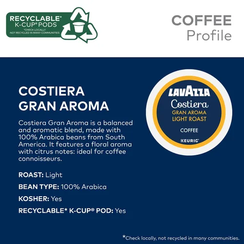 Vista 4 de Lavazza Costiera Gran Aroma, Cápsulas Keurig K-Cup de una sola porción, café tostado ligero, caja de 60 unidades (6 paquetes de 10)