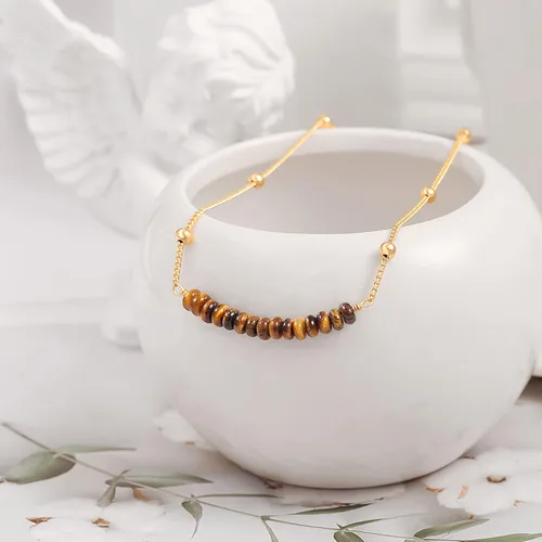 Vista 7 de PERNNLA PEARL Gargantilla de Cadena de Bolas de Satélite de Bordillo Chapada en Oro de 18K, Collar de Barra con Cuentas de Turquesa Sintética