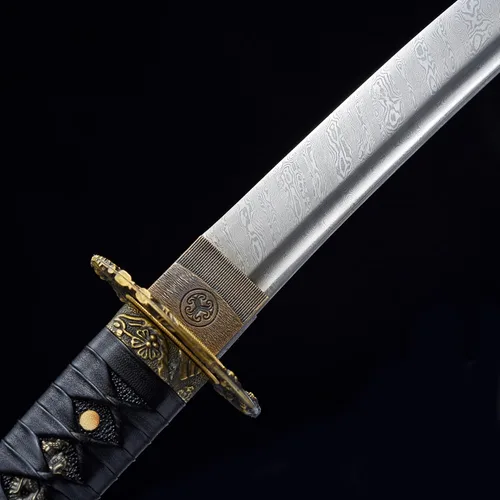 Vista 7 de Espada samurái japonesa Tanto de acero plegado de 21 pulgadas, mano de espiga completa, pequeña espada corta samurái para decoración del hogar