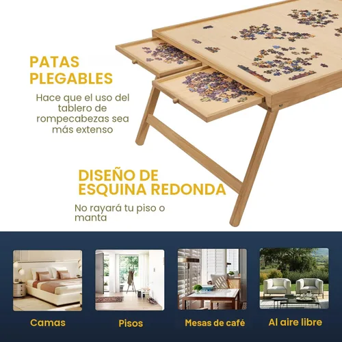 Vista 3 de TEAKMAMA 2000Pcs Jigsaw Puzzle Table with 4 Drawers for Adults,Natural
