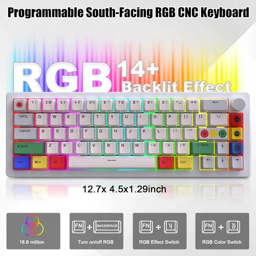 Vista 3 de BOYI GMK67 65% Teclado mecánico de aleación de aluminio, BT5.0/Tipo-C/2.4G inalámbrico intercambiable en caliente, teclado de juego CNC con junta