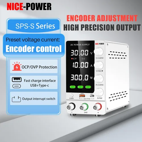 Vista 3 de NICE-POWER Fuente de alimentación CC variable 30V 10A, fuente de alimentación de banco de CC regulada ajustable con interruptor