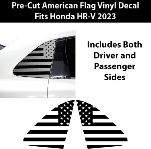 Vista 2 de BOGAR TECH DESIGNS Adhesivo de vinilo precortado con bandera estadounidense para ventana de un cuarto compatible con Honda HR-V 2023+, negro mate