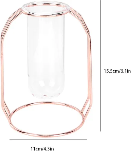 Vista 4 de Fydun Transparent Hydroponic Plant Vase Flowerpot Desktop Home Decoration Gold Wide Range of Uses (Rose Gold)