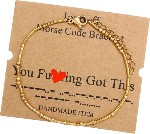 Vista 192 de JoycuFF Pulseras inspiradoras de código morse para mujeres, cuentas de plata, joyería con mantra de motivación, regalos para ella