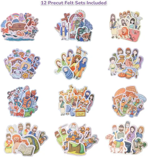 Vista 5 de CHEFAN Paquete de 12 Piezas de Historias Bíblicas para Tablero de Fieltro, Historias de Tablero de Franela para Actividades Preescolares Incluye una