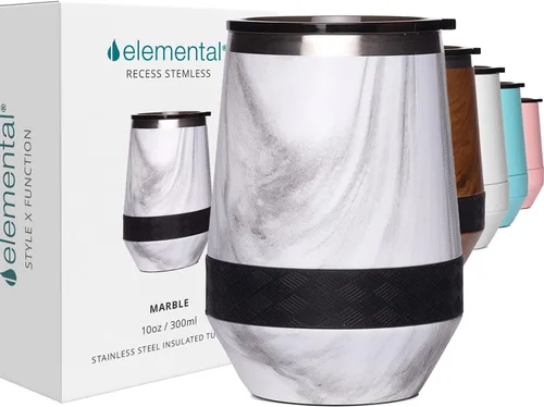 Vista 10 de Elemental Vaso de Vino Recess - Taza de Café de Acero Inoxidable con Triple Pared Aislante para Bebidas Calientes y Frías - Taza Portátil con Tapa