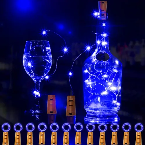 Vista 14 de SmilingTown 12 paquetes de 20 luces LED para botellas de vino con corcho - Cadena de luces de hadas de alambre plateado, luces de corcho operadas