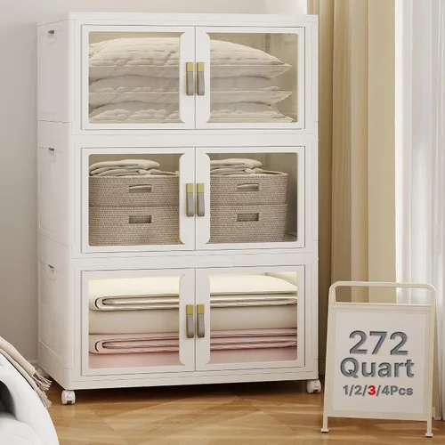 Vista 21 de Contenedores de almacenamiento apilables con tapas, puertas transparentes, contenedores de almacenamiento de 120 cuartos de galón, armario