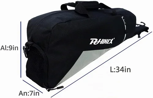 Vista 2 de PHINIX Bolsa de mano para béisbol y sóftbol - Sostiene bate, casco y guante (negro y gris)