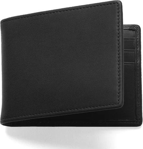 Vista 6 de Leatherology Billetera plegable delgada para hombre con clip para dinero, Aceite Negro, Classic