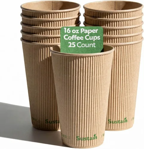 Vista 12 de Restaurantware Tazas de café de papel de 4 onzas, paquete de 25 tazas aisladas de pared ondulada, para bebidas calientes, papel kraft resistente a