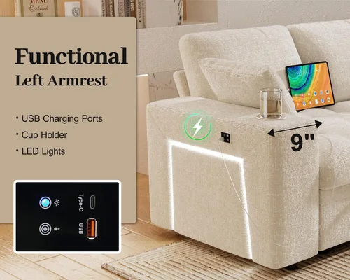 Vista 5 de Vipbear Sofá cama modular de 111 pulgadas, sofá cama modular de 7 asientos con cama extraíble, sofá en forma de L de felpilla con otomana de Beige
